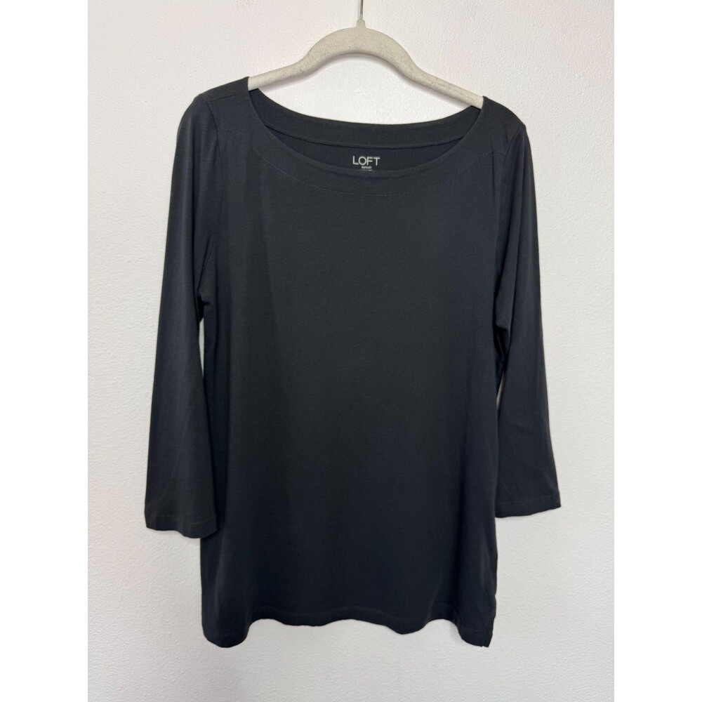 LOFT Outlet Medium Top Black Cotton 3/4 Sleeve Round Neck Pullover